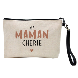 Pochette Trousse à crayons et maquillage - Lin - Cadeau fête mères - imprimé Ma maman chérie