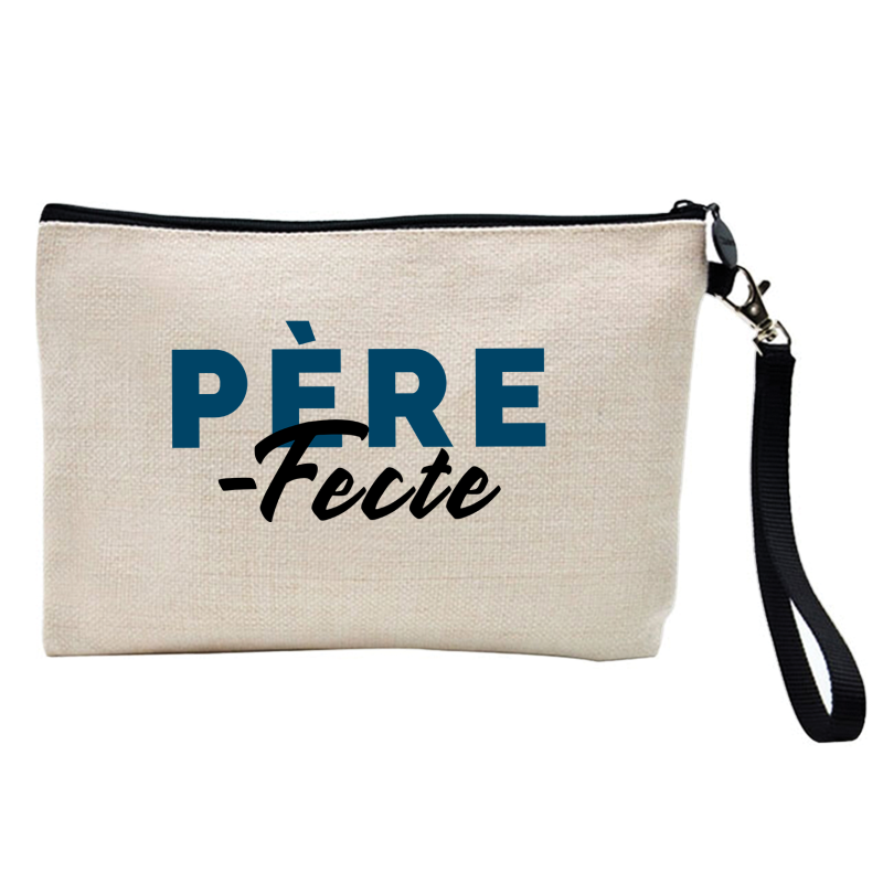 Pochette Trousse à crayons et maquillage - Lin - Cadeau fête des pères - imprimé Pèrefecte