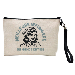 Pochette Trousse à crayons et maquillage - Lin - Cadeau soignants - imprimé meilleure infirmiere du monde