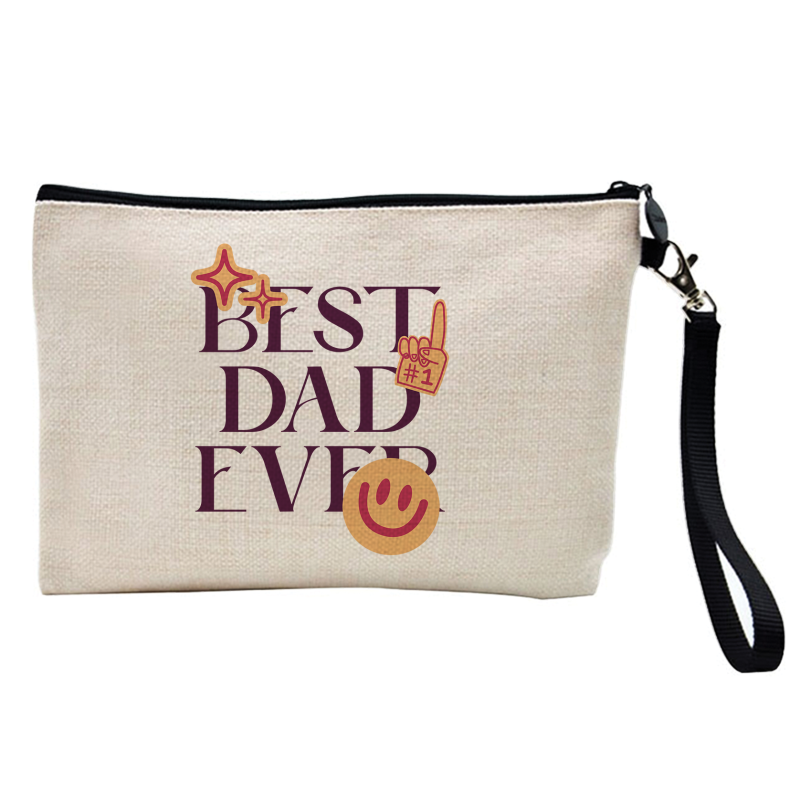 Pochette Trousse à crayons et maquillage - Lin - Cadeau fête des pères - imprimé Best dad ever