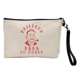 Pochette Trousse à crayons et maquillage - Lin - Cadeau fête des pères - imprimé Meilleur papa du monde