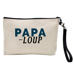 Pochette Trousse à crayons et maquillage - Lin - Cadeau fête des pères - imprimé Papa loup