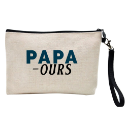 Pochette Trousse à crayons et maquillage - Lin - Cadeau fête des pères - imprimé Papa ours