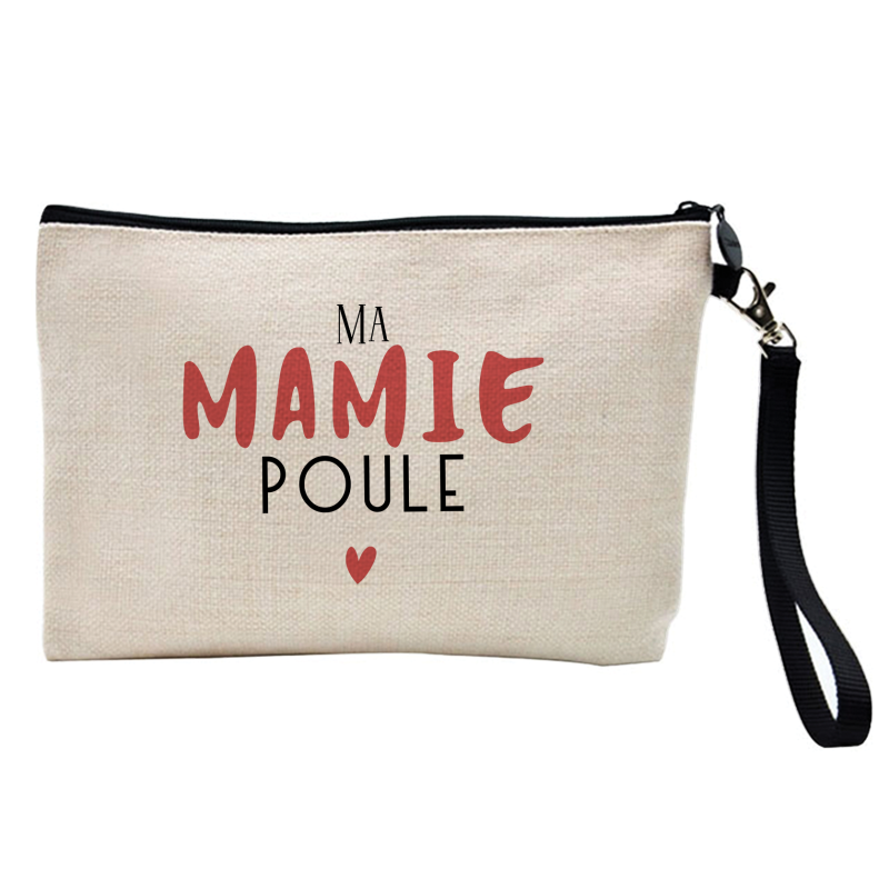 Pochette Trousse à crayons et maquillage - Lin - Cadeau fête des grands mères - Ma mamie poule