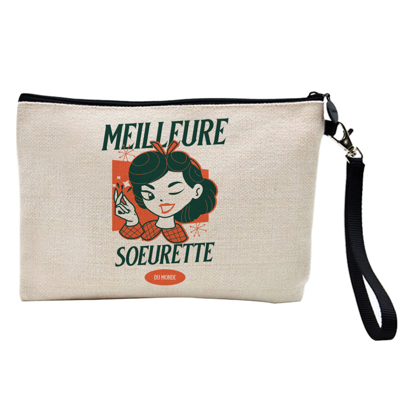 Pochette Trousse à crayons et maquillage - Lin - Cadeau famille - Meilleure Soeurette de l'année