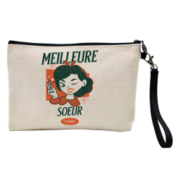 Pochette Trousse à crayons et maquillage - Lin - Cadeau famille - Meilleure Soeur de l'année