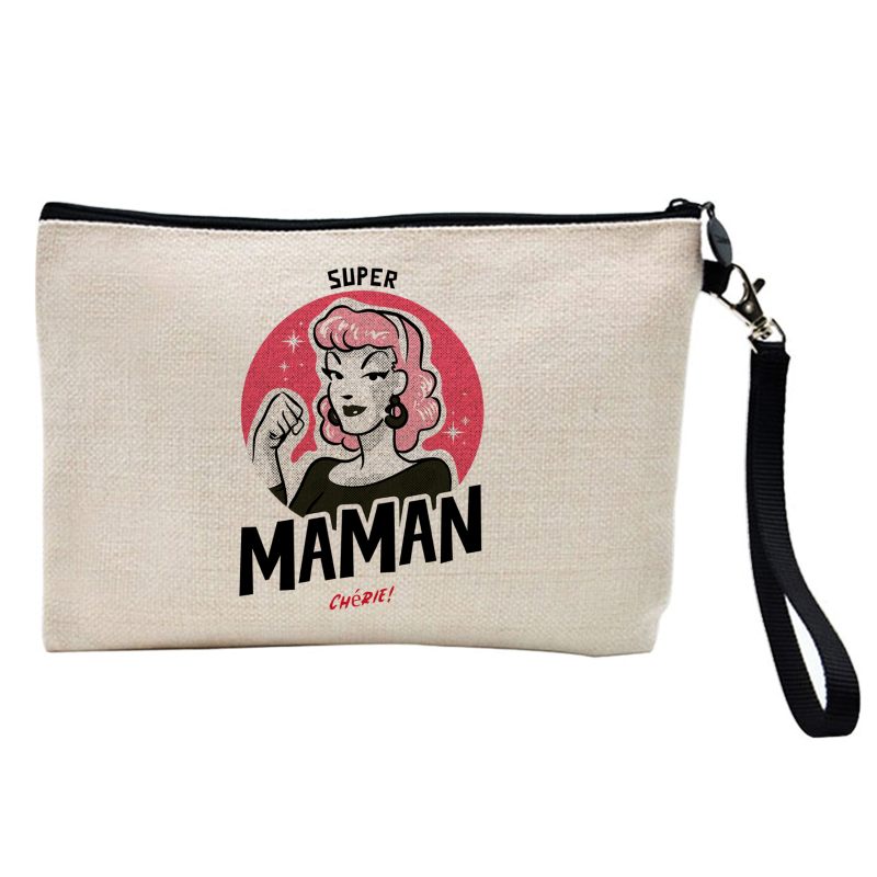 Pochette Trousse à crayons et maquillage - Lin - Cadeau fête des mères - Super maman chérie