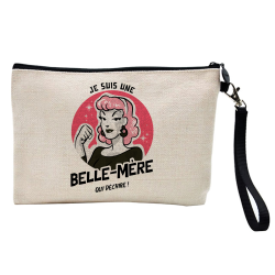Pochette Trousse à crayons et maquillage - Lin - Cadeau famille - Je suis une Belle mère qui déchire