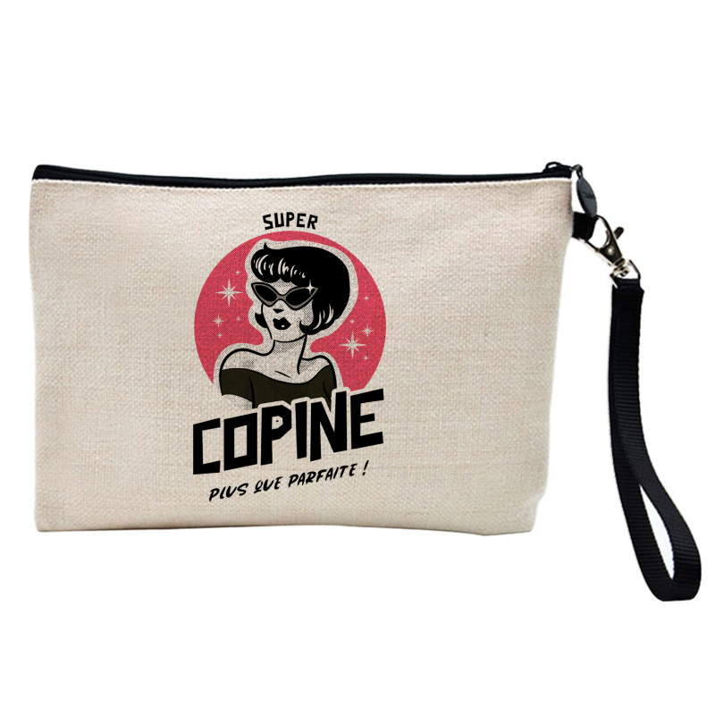 Pochette Trousse à crayons et maquillage - Lin - Cadeau amitié - Super copine plus que parfaite