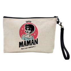 Pochette Trousse à crayons et maquillage - Lin - Cadeau fête des mères - Super maman plus que parfaite