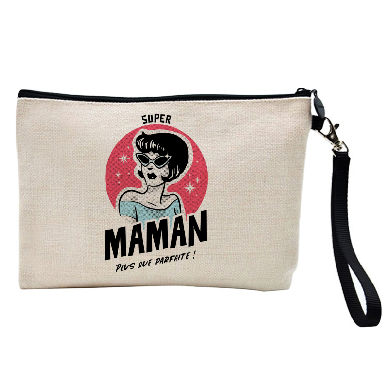 Pochette Trousse à crayons et maquillage - Lin - Cadeau fête des mères - Super maman plus que parfaite