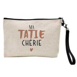 Pochette Trousse à crayons et maquillage - Lin - Cadeau famille - Ma tatie chérie