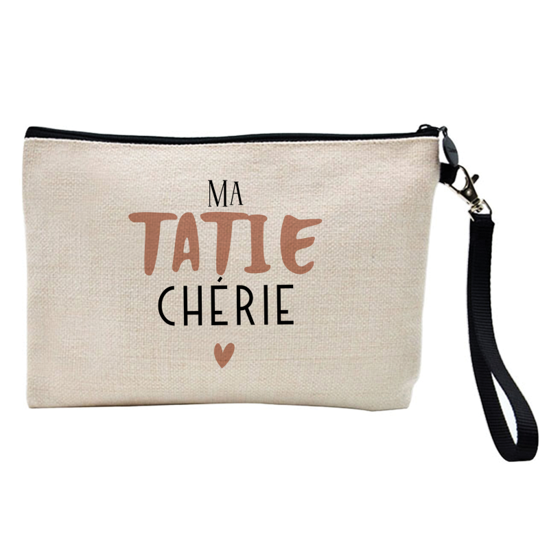 Pochette Trousse à crayons et maquillage - Lin - Cadeau famille - Ma tatie chérie