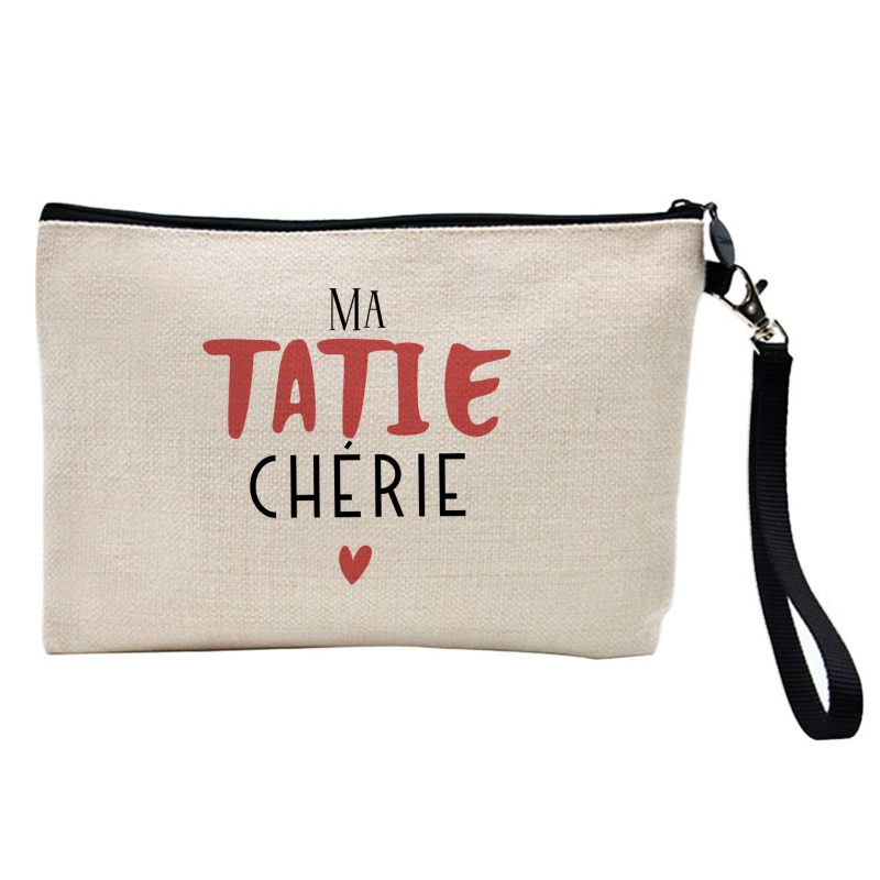 Pochette Trousse à crayons et maquillage - Lin - Cadeau famille - Ma tatie chérie