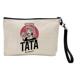 Pochette Trousse à crayons et maquillage - Lin - Cadeau famille - Meilleure tata de l'univers