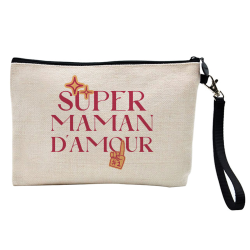 Pochette Trousse à crayons et maquillage - Lin - Cadeau Fête des mères - Super maman d'amour