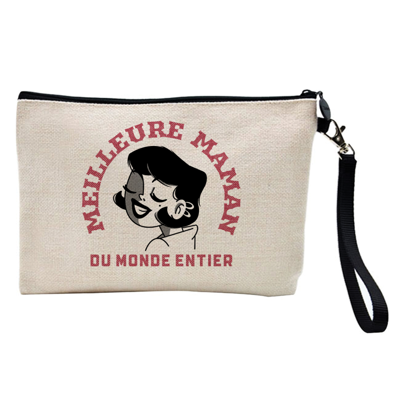 Pochette Trousse à crayons et maquillage - Lin - Cadeau Fête des mères - Meilleure maman du monde entier