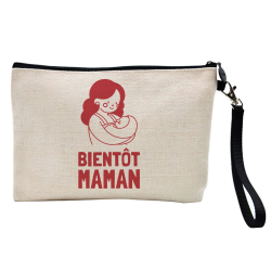 Pochette Trousse à crayons et maquillage - Lin - Cadeau annonce naissance - Bientôt maman
