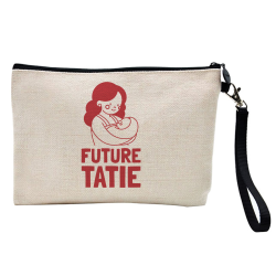 Pochette Trousse à crayons et maquillage - Lin - Cadeau annonce naissance - Future tatie