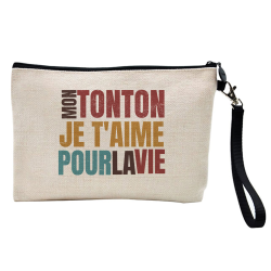 Pochette Trousse à crayons et maquillage - Lin - Cadeau famille - Mon tonton je t'aime pour la vie