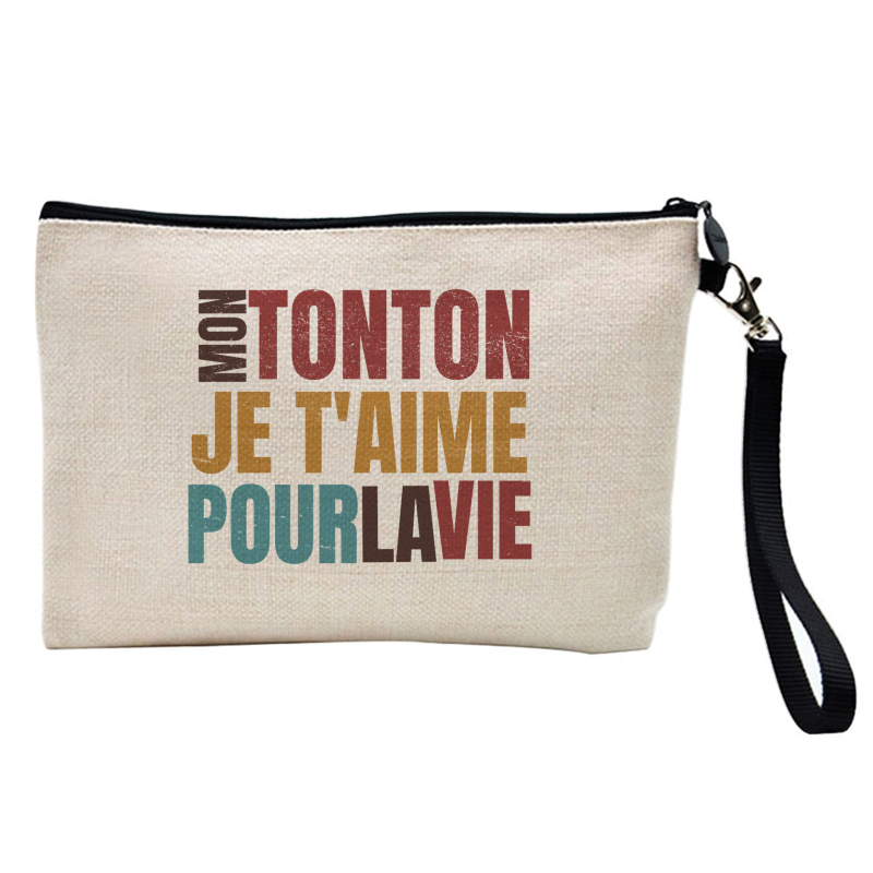 Pochette Trousse à crayons et maquillage - Lin - Cadeau famille - Mon tonton je t'aime pour la vie
