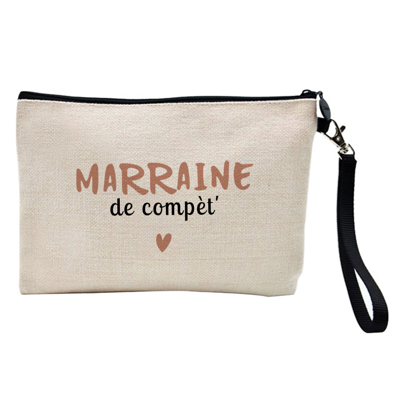 Pochette Trousse à crayons et maquillage - Lin - Cadeau Baptême - marraine de compète