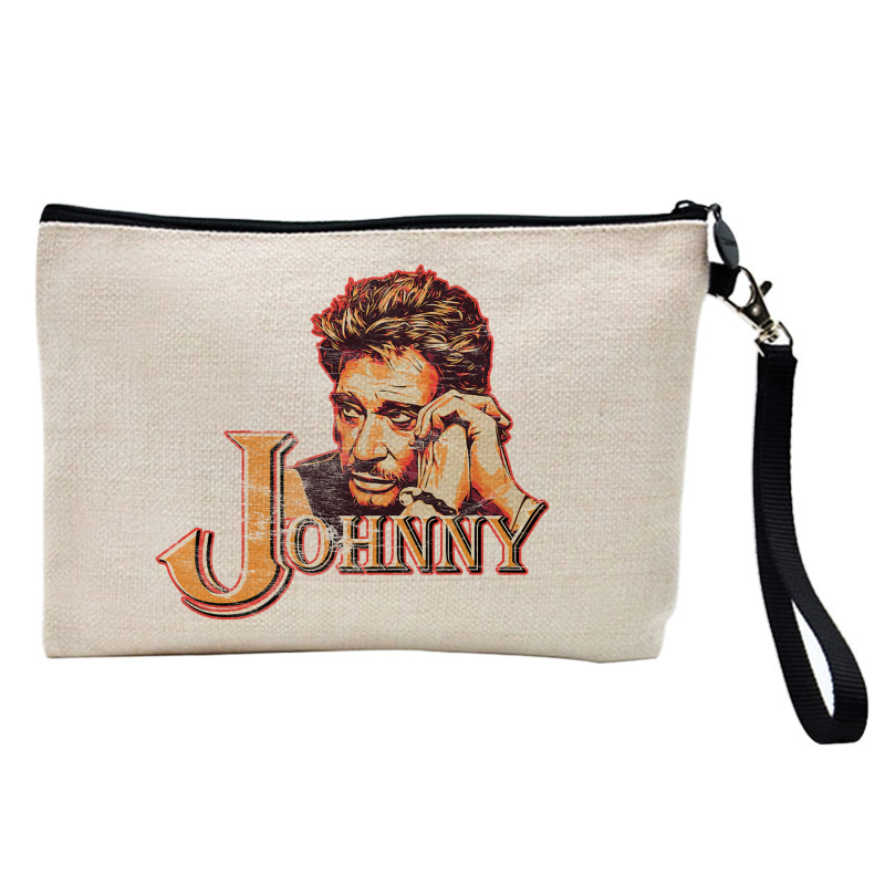 Pochette Trousse à crayons et maquillage - Lin - Cadeau célébrité -  Caricature Johnny Hallyday