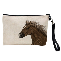Pochette Trousse à crayons et maquillage - Lin - Cadeau sport équitation - Cheval