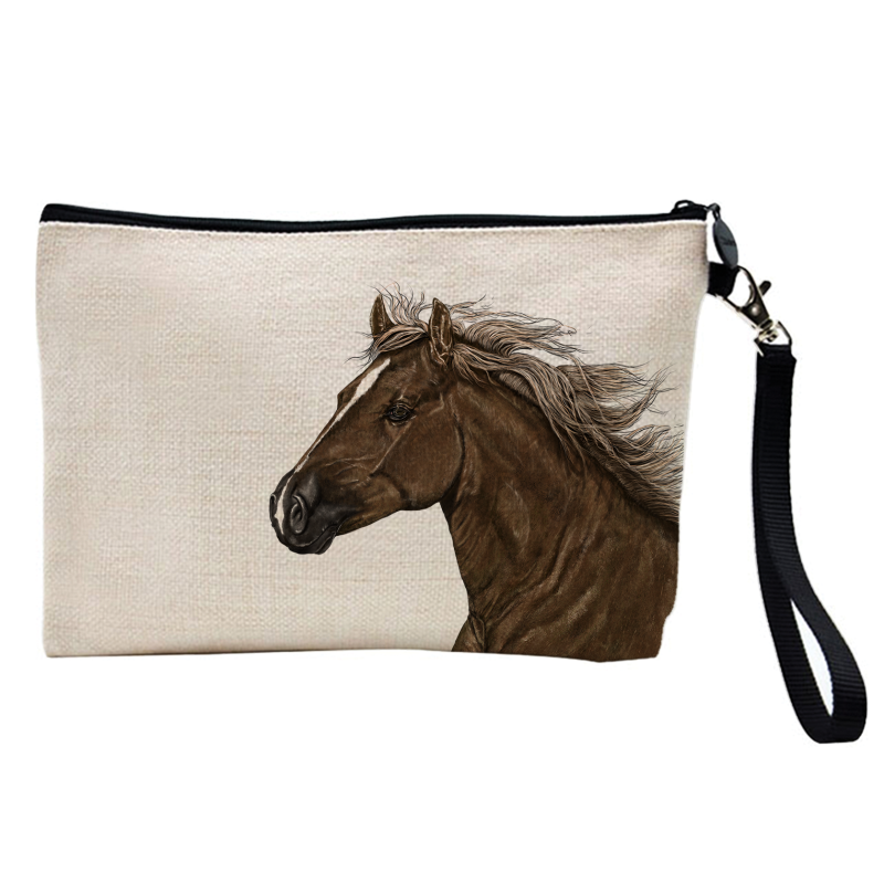 Pochette Trousse à crayons et maquillage - Lin - Cadeau sport équitation - Cheval