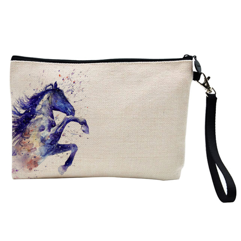 Pochette Trousse à crayons et maquillage - Lin - Cadeau sport équitation - Cheval