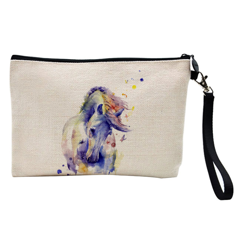 Pochette Trousse à crayons et maquillage - Lin - Cadeau sport équitation - Cheval