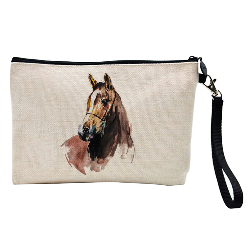 Pochette Trousse à crayons et maquillage - Lin - Cadeau sport équitation - Cheval