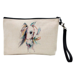 Pochette Trousse à crayons et maquillage - Lin - Cadeau sport équitation - Cheval