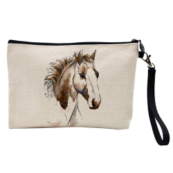 Pochette Trousse à crayons et maquillage - Lin - Cadeau sport équitation - Cheval