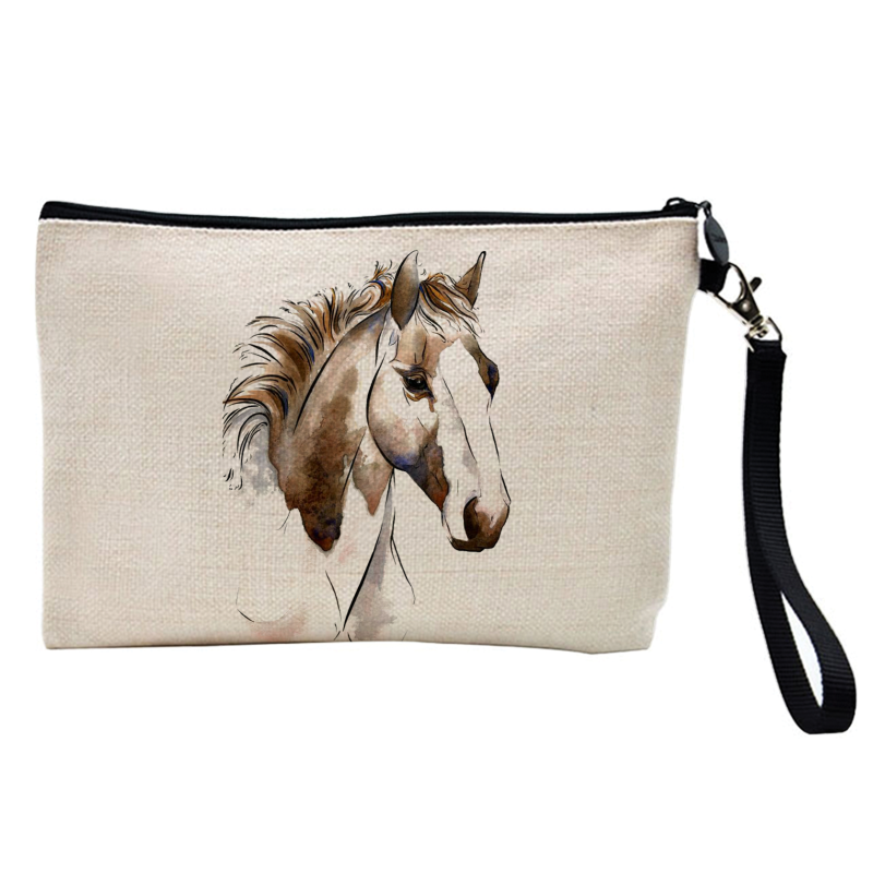 Pochette Trousse à crayons et maquillage - Lin - Cadeau sport équitation - Cheval