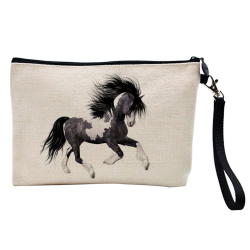 Pochette Trousse à crayons et maquillage - Lin - Cadeau sport équitation - Cheval