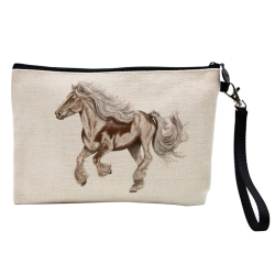 Pochette Trousse à crayons et maquillage - Lin - Cadeau sport équitation - Cheval
