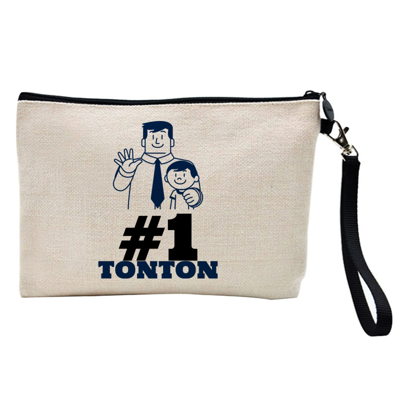 Pochette Trousse à crayons et maquillage - Lin - Cadeau famille - n°1 tonton