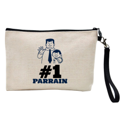 Pochette Trousse à crayons et maquillage - Lin - Cadeau baptême - n°1 parrain