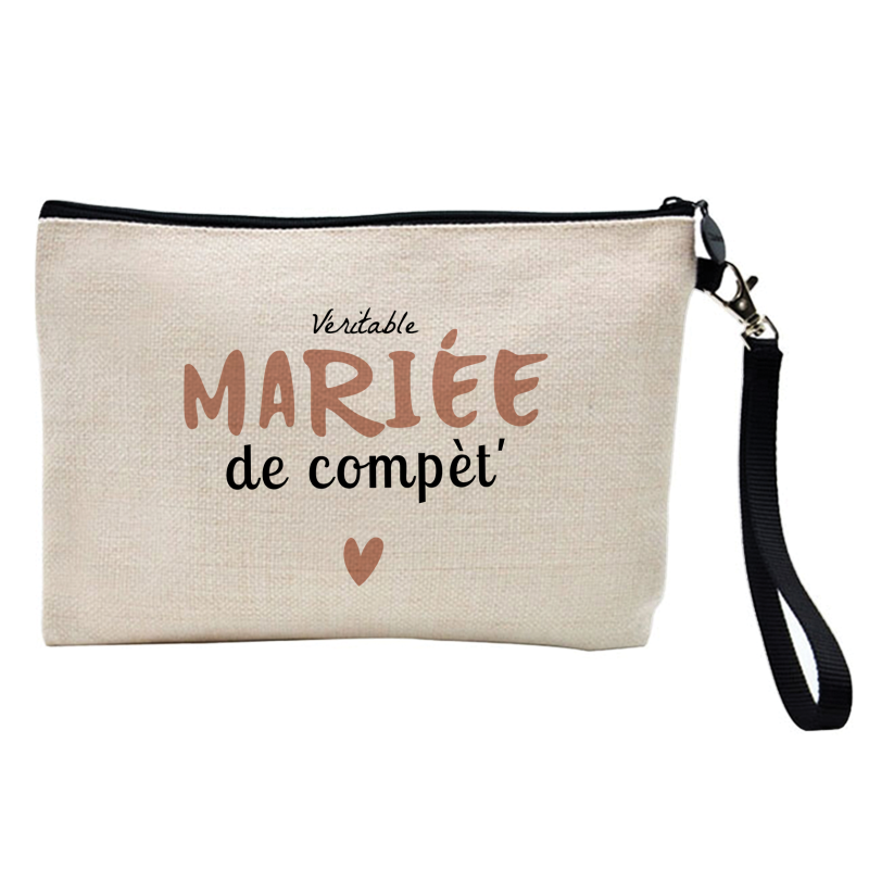 Pochette Trousse à crayons et maquillage - Lin - Cadeau mariage - véritable mariée de compète