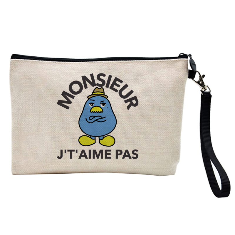 Pochette Trousse à crayons et maquillage - Lin - Cadeau Humour - monsieur je t'aime pas