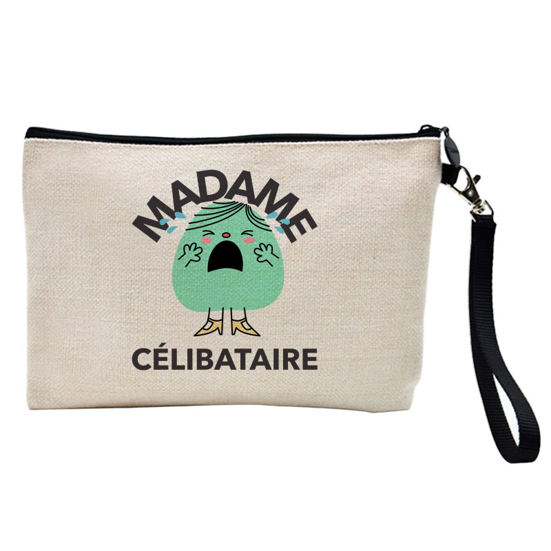 Pochette Trousse à crayons et maquillage - Lin - Cadeau Humour - Madame célibataire