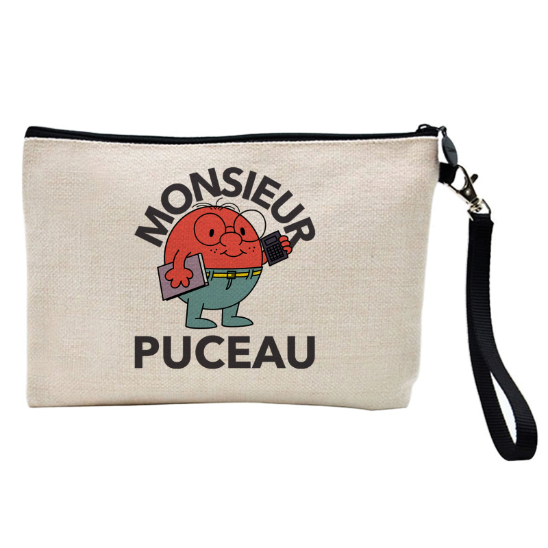 Pochette Trousse à crayons et maquillage - Lin - Cadeau Humour - Monsieur puceau