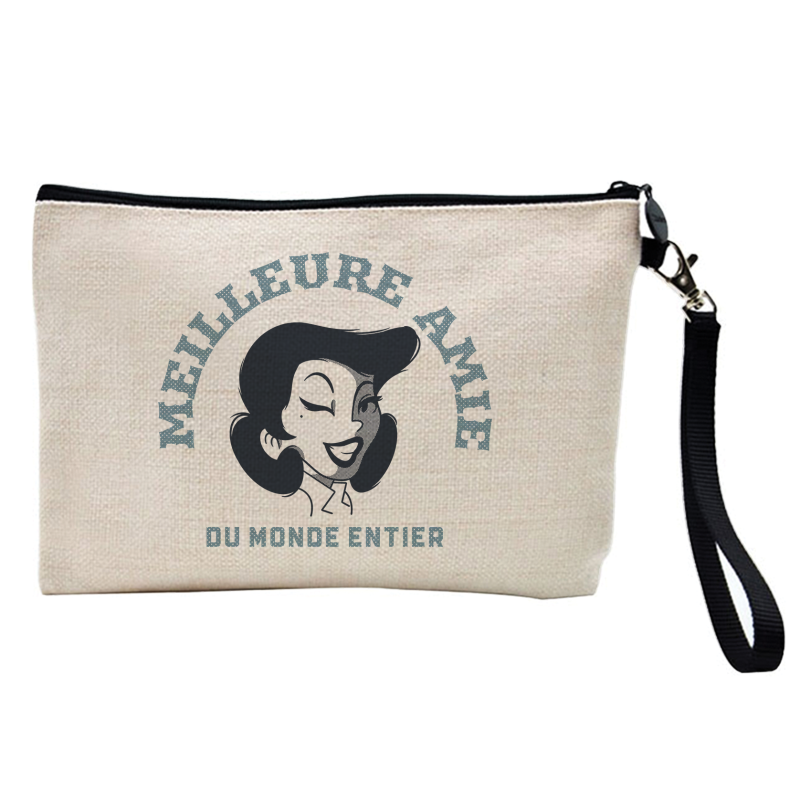 Pochette Trousse à crayons et maquillage - Lin - Cadeau amitié - Meilleure amie du monde entier