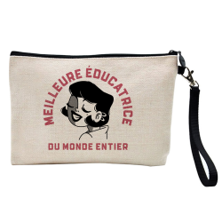 Pochette Trousse à crayons et maquillage - Lin - Cadeau métiers - Meilleure éducatrice du monde entier
