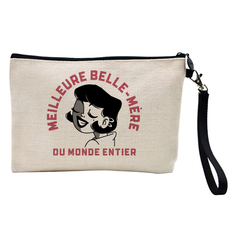 Pochette Trousse à crayons et maquillage - Lin - Cadeau famille - Meilleure belle mère du monde entier