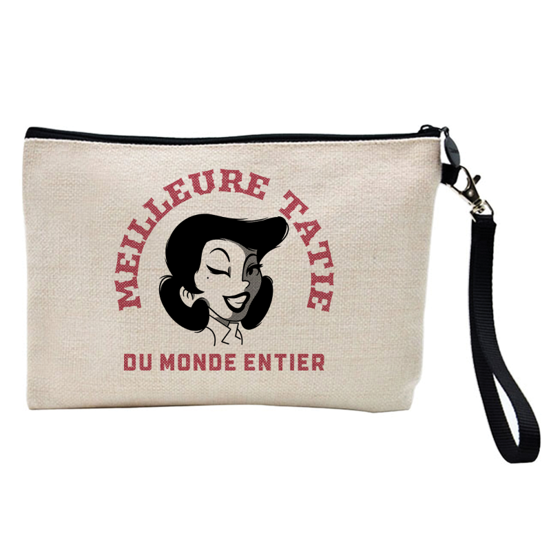 Pochette Trousse à crayons et maquillage - Lin - Cadeau famille - Meilleure Tatie du monde entier
