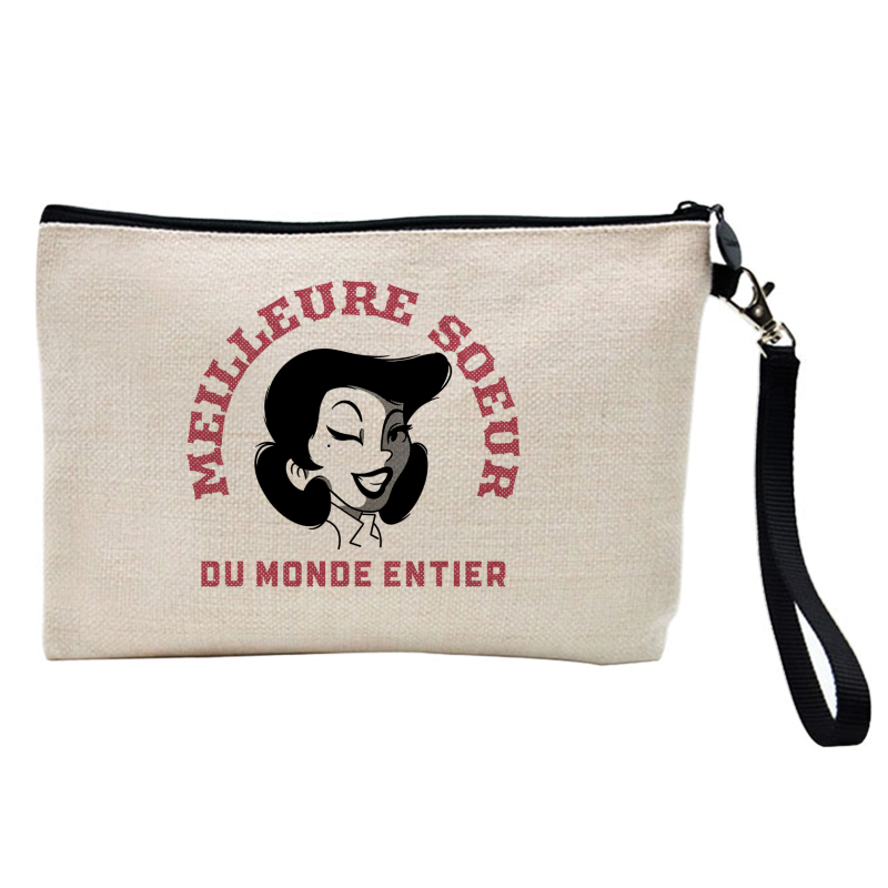 Pochette Trousse à crayons et maquillage - Lin - Cadeau famille - Meilleure soeur du monde entier