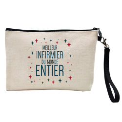 Pochette Trousse à crayons et maquillage - Lin - Cadeau métiers - Meilleur infirmier du monde entier