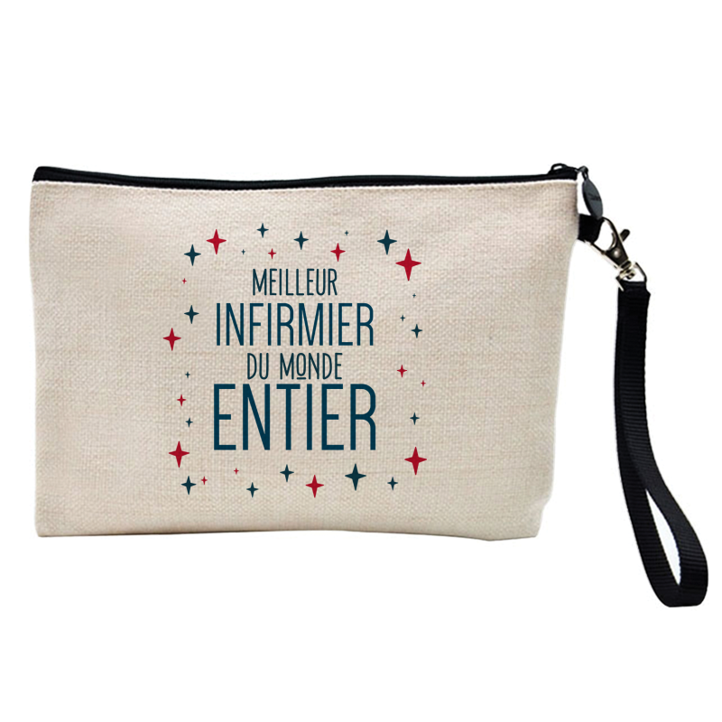 Pochette Trousse à crayons et maquillage - Lin - Cadeau métiers - Meilleur infirmier du monde entier